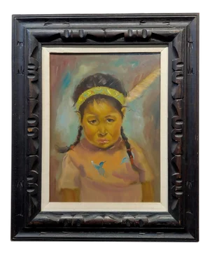 Portrait of a Native American Girl W/A Pouty Face- Oil Painting