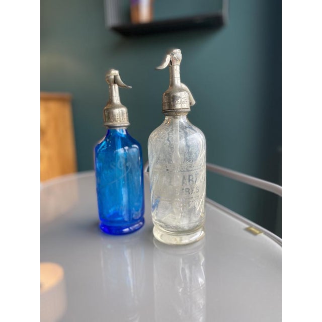 19th Century Small Blue Glass Seltzers Soda Syphons Bottles, 1890s, Set of 2 For Sale - Image 5 of 16