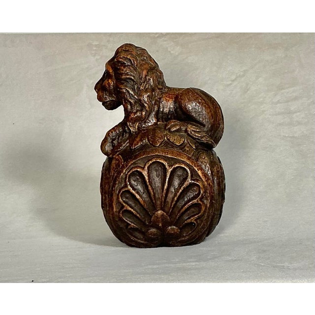 Victorian Antique 19th-Century Carved Oak Lion Newel Post Finial For Sale - Image 3 of 12