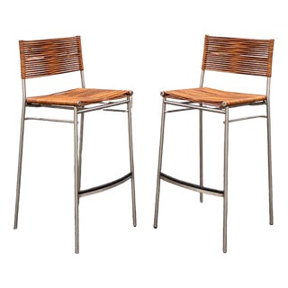 Miss B Stools in Inox & Leather by Tito Agnoli for BBB Bonacina, 1997, Set of 2 For Sale