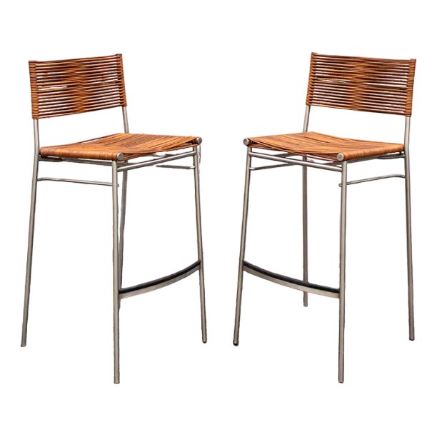 Miss B Stools in Inox & Leather by Tito Agnoli for BBB Bonacina, 1997, Set of 2 For Sale