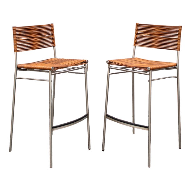 Set of Stools Miss B in Inox & Leather by Tito Agnoli for Bonacina, 1997 For Sale