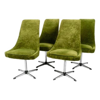 Mid-Century Modern Space Age Dining Chairs with Green Velvet Fabric from Interlübke, 1968, Set of 4 For Sale