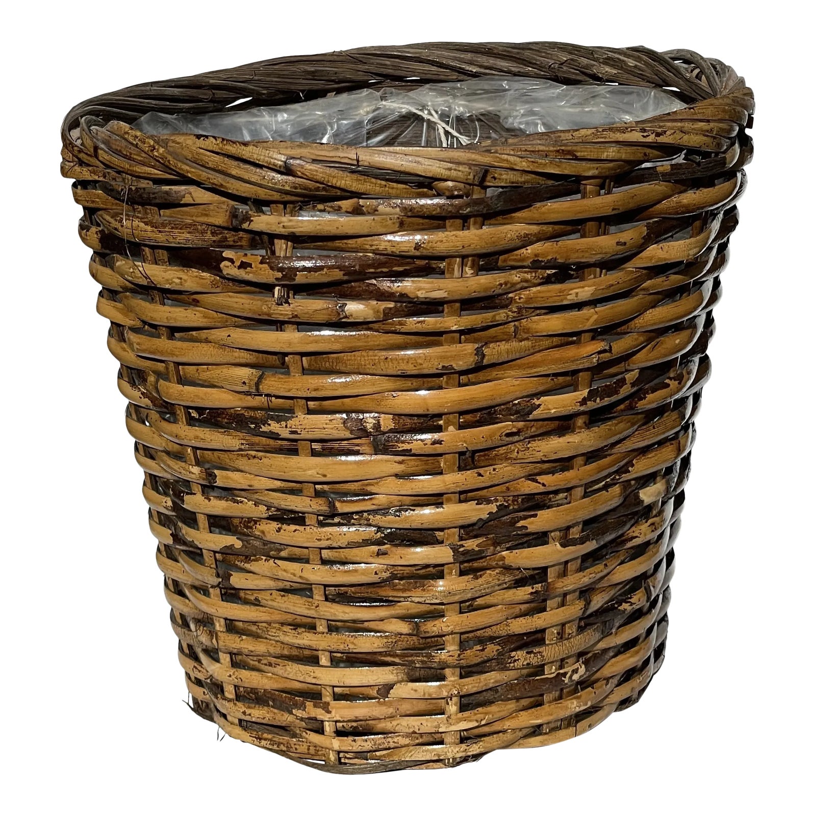 Faux Tortoises Shell Wicker Planter Basket | Chairish