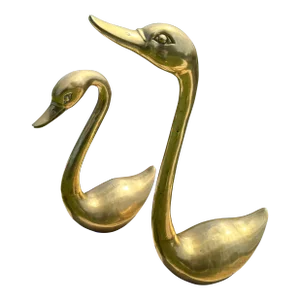 1960s Mid Century Brass Swan Sculptures - 2 Pieces