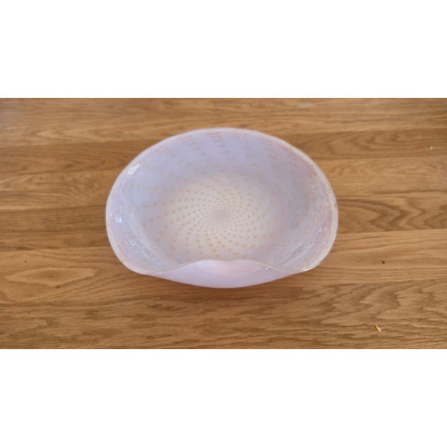 Italian Murano Barbini Pink Gold Bullicante Glass Bowl, Mid Century Italian Art Glass Shell, Vintage Murano Centerpiece, Large Sculptural Dish For Sale - Image 3 of 8