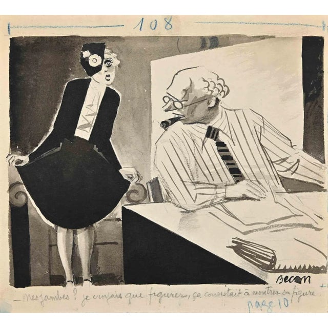 Les Jambes China is an Original Ink and Watercolor Drawing realized by Bernard Becan in the Mid-20 Century. The little...