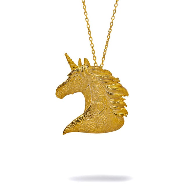 Contemporary Majestic Unicorn Aura Gold Pendant Chain Necklace For Sale - Image 3 of 6