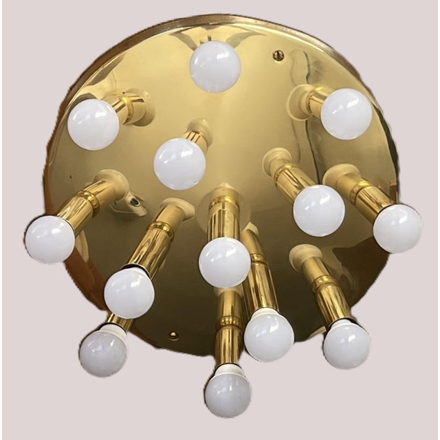 Gold Art Deco Style Brass 13-Light Ceiling Light from TZ Leuchten, Germany, 1980s For Sale - Image 8 of 12
