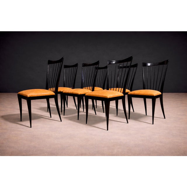 Mid-Century Modern Set of 8 Dining Chairs in Hardwood & Leather, Giuseppe Scapinelli, 1950s - Lot 471 For Sale - Image 3 of 11