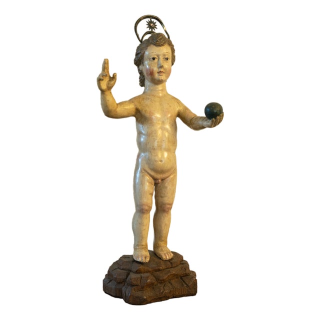 Flemish Artist, Jesus Salvator Mundi Sculpture, 17th Century, Wood For Sale