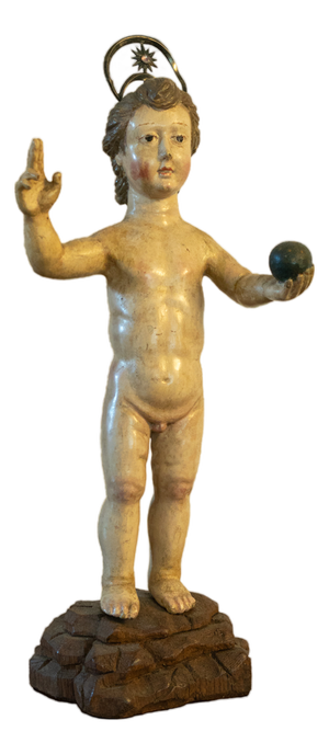 Flemish Artist, Jesus Salvator Mundi Sculpture, 17th Century, Wood