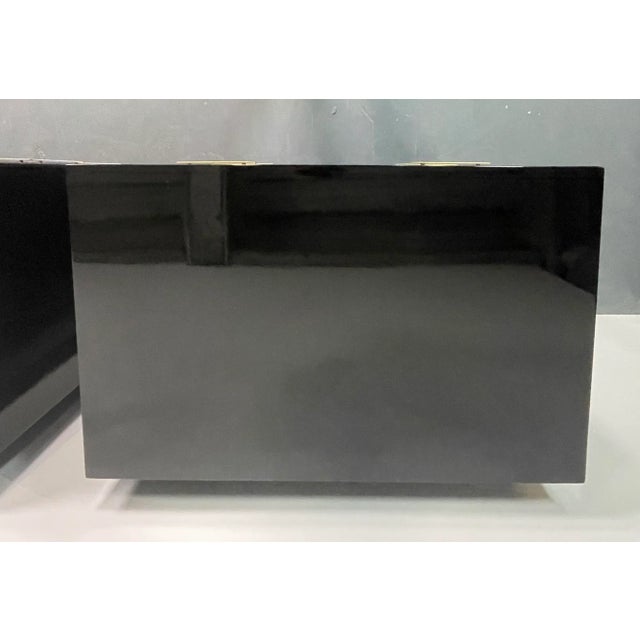 Mid 20th Century Pair of Mid Century Modern Ebony Lacquered Chests, Dressers, Brass, American For Sale - Image 5 of 11
