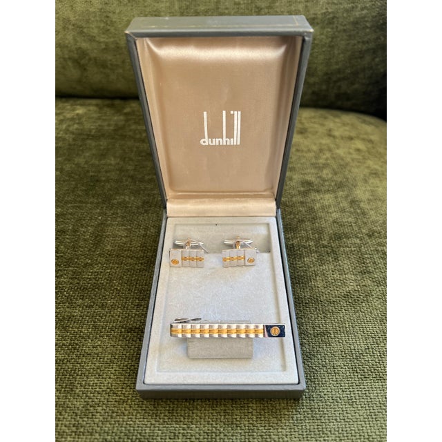 Dunhill Rare Vintage Dunhill Cufflinks & Tie Clip Gold Plated, Steel With Original Case For Sale - Image 4 of 8