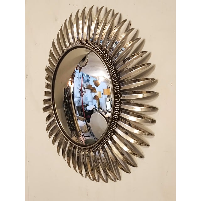 Round Metal Sunburst Wall Mirror, Italy, 1950s For Sale - Image 6 of 7