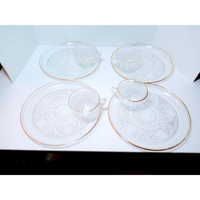 Transparent Vintage Anchor Hocking Eight Piece Set Sandwich Clear Snack Plates & Cups For Sale - Image 8 of 8