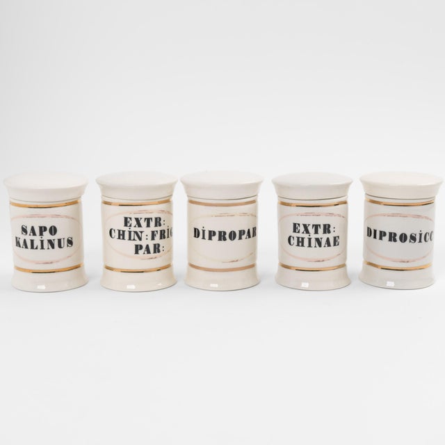 Victorian Antique-Style Small Ceramic Apothecary Jars - Set of 5 For Sale - Image 3 of 5