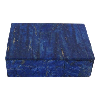Lapis Lazuli Trinket Box With White Marble Core Expertly Handcrafted Blue Gemstone Jewelry Keepsake For Sale