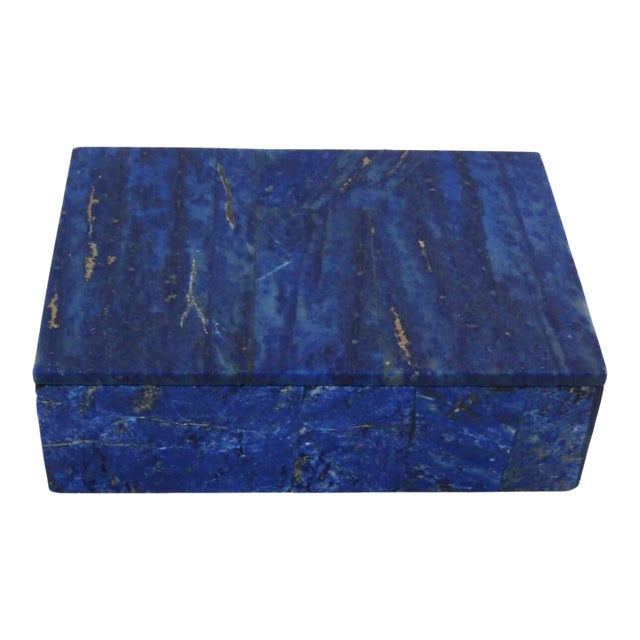 Lapis Lazuli Trinket Box With White Marble Core Expertly Handcrafted Blue Gemstone Jewelry Keepsake For Sale