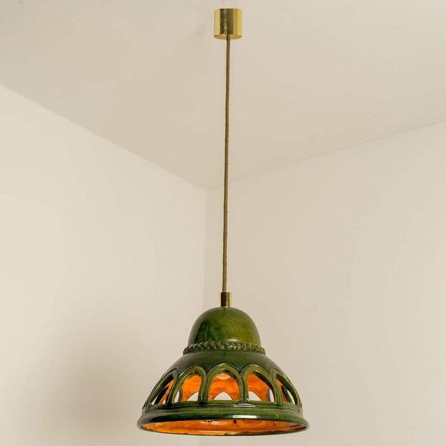 Round Green Glazed Ceramic Pendant Light, Germany, 1970s For Sale - Image 16 of 18