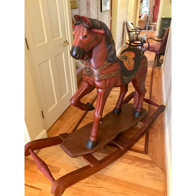 Wood Carousel Rocking Horse Late 19th Century Hand Painted Carved Wood For Sale - Image 7 of 9