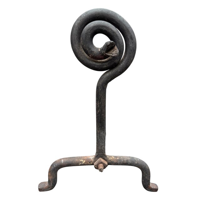 Pair of Hand-Wrought Iron Serpent Andirons, Early 20th Century For Sale - Image 4 of 15