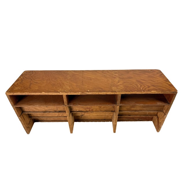 Vintage 1950s Large Modernist Wooden Desktop Cubby W/ Angled Slotted Compartments - Handmade Office Storage Organizer For Sale - Image 10 of 12