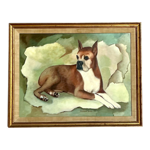 Vintage Boho Original Oil Painting of a Boxer