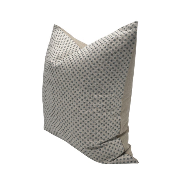 Pair of handcrafted pillows fashioned with Pintura Studio in Caspian fabric on the front and backed in a flax colored...