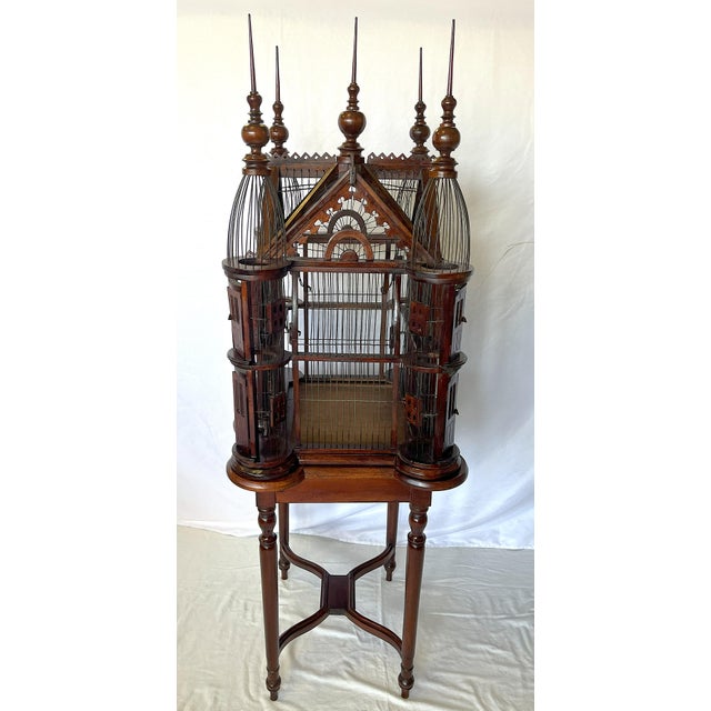 Late 20th Century Vintage Victorian Style Whimsical Wood Functional Birdcage on Stand For Sale - Image 5 of 12