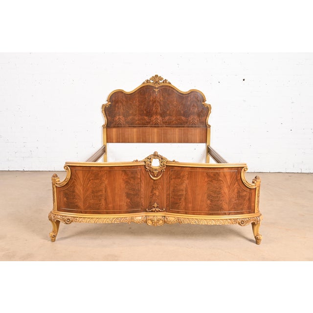 Romweber French Provincial Louis XV Flame Mahogany and Parcel Painted Full Size Bed, Circa 1920s For Sale - Image 11 of 11