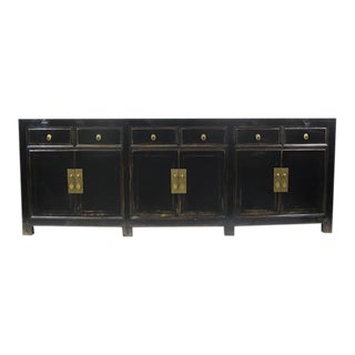 Distressed Antique Black 95" Long Sideboard Buffet Table For Sale