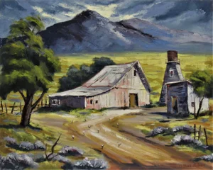 Clifford Holmes, Landscape with barn, California, Circa 1950