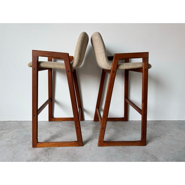 1960’s Mid-Century Danish Modern Teak Bar Stools – A Pair For Sale - Image 4 of 12