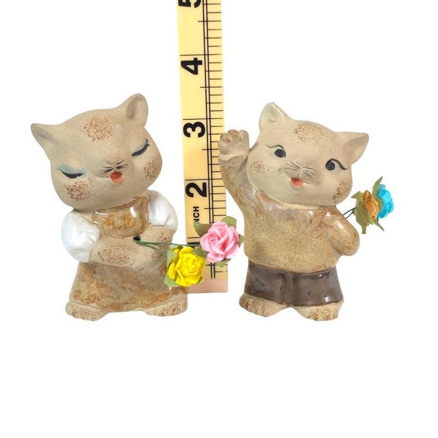 Vintage Uctci Japan Cat Flower Holders - A Pair For Sale - Image 10 of 11