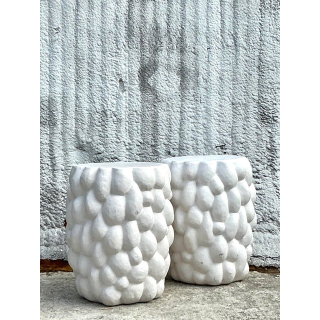 Early 21st Century Vintage Boho Biomorphic Low Stools - a Pair For Sale - Image 5 of 5