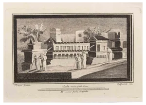 Francesco Cepparuli, Landscape with Monuments and Figures, Etching, 18th Century