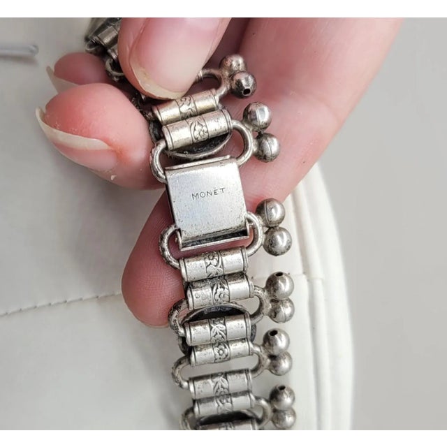 Mid-Century Modern Vintage Signed Monet Silvertone Link Collar Necklace For Sale - Image 3 of 8