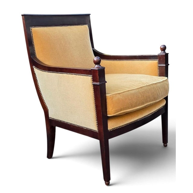 Traditional Baker Furniture Federal Revival Mahogany Upholstered Armchair With Ball Finials, Late 20th Century For Sale - Image 3 of 9
