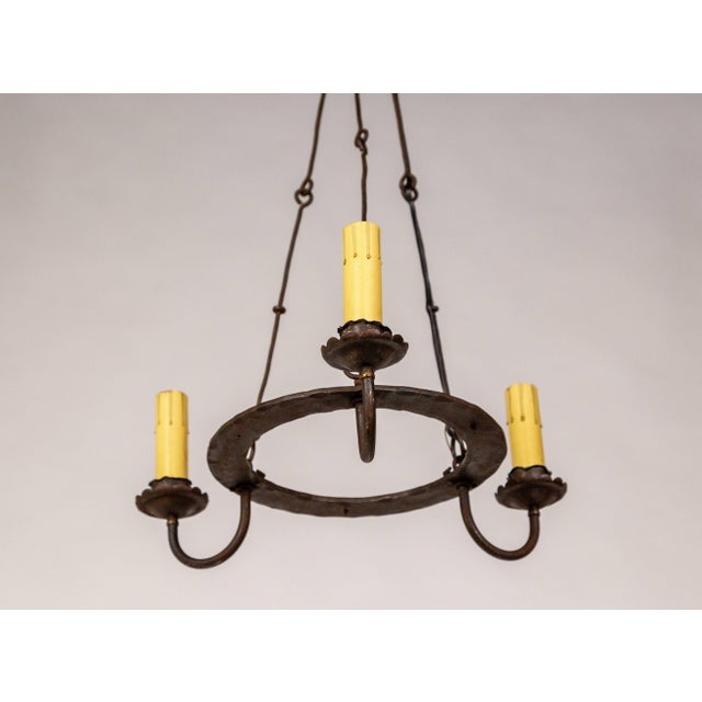 Early 20th Century Rustic Iron 3-Light Ring Chandelier For Sale In San Francisco - Image 6 of 10