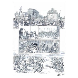 Vincenzo Bizzarri, Conquest of Versailles, Ink & Watercolor on Paper, 2019 For Sale