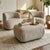 Sculptural modern lounge chair set with matching ottoman. Features oversized curved silhouette, clean “confetti” tweed...
