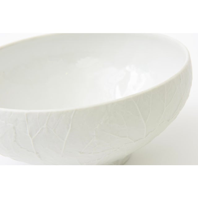 Heinrich & Co. Vintage Heinrich Bavaria Hallmarked Matt Bisque Off White Porcelain Bowl With Leaf Pattern For Sale - Image 4 of 10