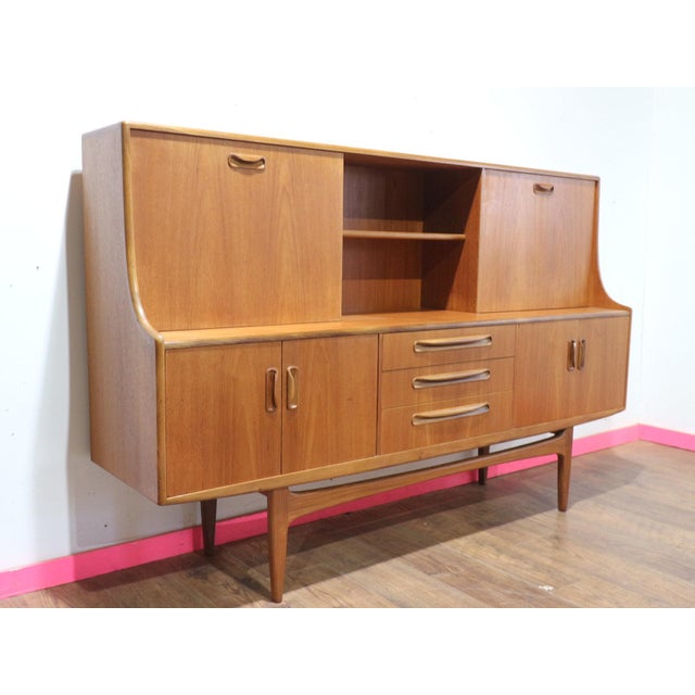 Wood 1960s Mid Century Modern Vintage Teak Tall Credenza Sideboard Buffet in the Style of G Plan Danish Style For Sale - Image 7 of 14