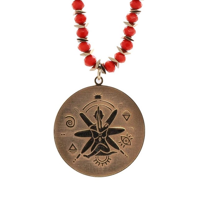 Spiritual Journey Red & Gold Beaded Choker Necklace For Sale - Image 12 of 12