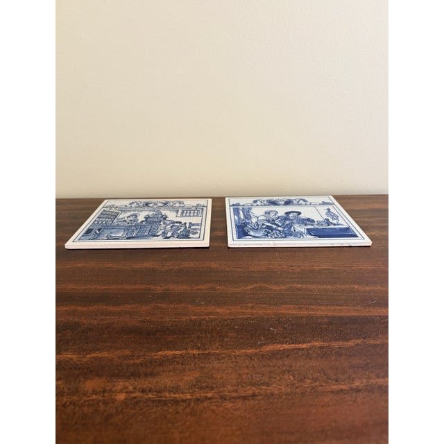 French Provincial Dutch Delft Blue and White Porcelain Tiles With Medical Scenes, Pair For Sale - Image 3 of 6