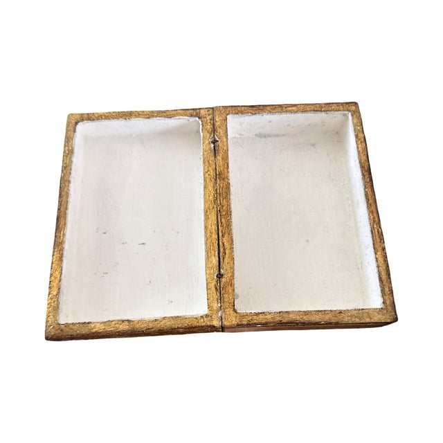 Ivory Vintage Italian Florentine Hand Painted Gilt Wood Keepsake Box For Sale - Image 8 of 9