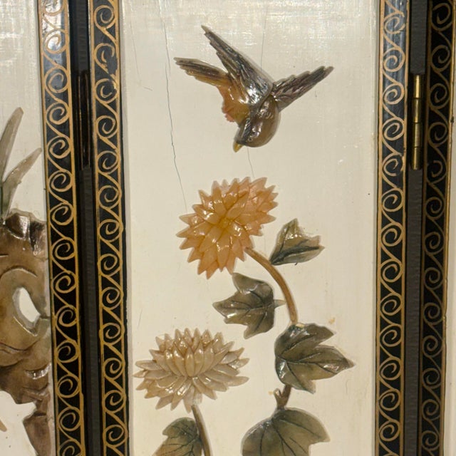 Mid 20th Century Vintage Chinoiserie Tabletop Four Panel Screen For Sale - Image 5 of 12
