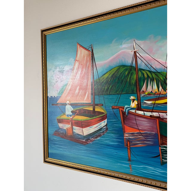 Telfort Emmanuel ( 1964-1987 ) Haitian Folk Art Oil Painting on Canvas - Framed For Sale - Image 4 of 11