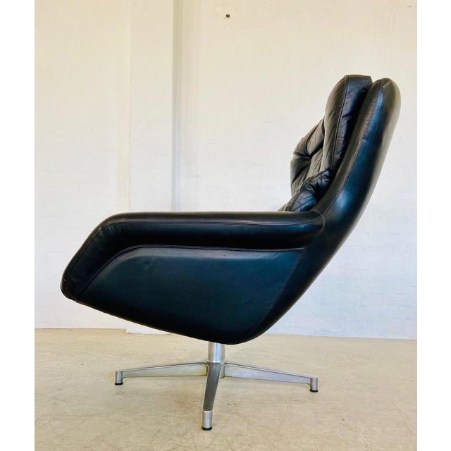 Mid-Century Danish Black Leather Swivel Chair from Dux For Sale - Image 14 of 18
